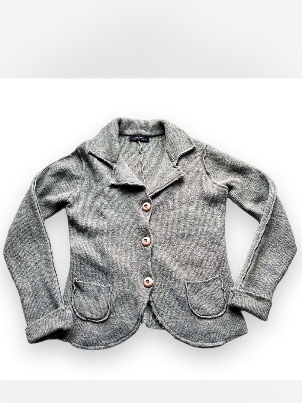 Alpha Women's Gray Knit Button-Up Blazer Jacket